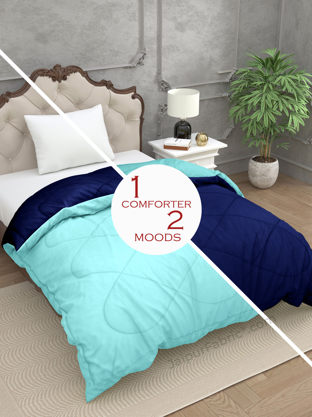 Aqua Green Navy Blue Single Bed Comforter