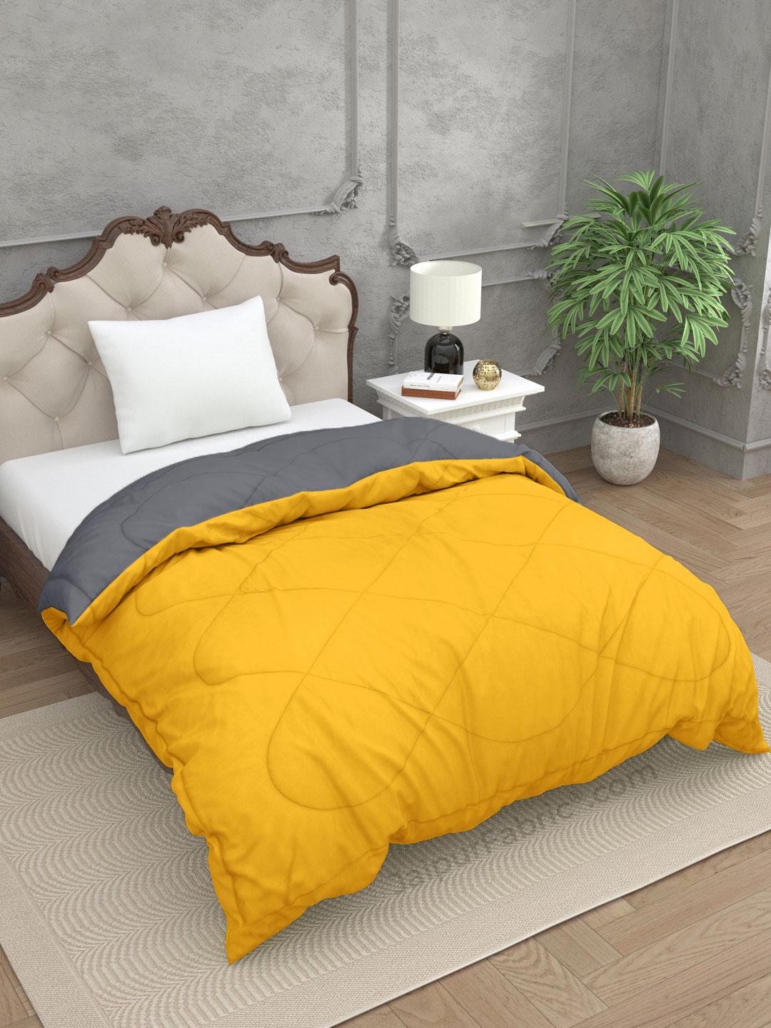 Light Grey Mango Yellow Single Bed Comforter