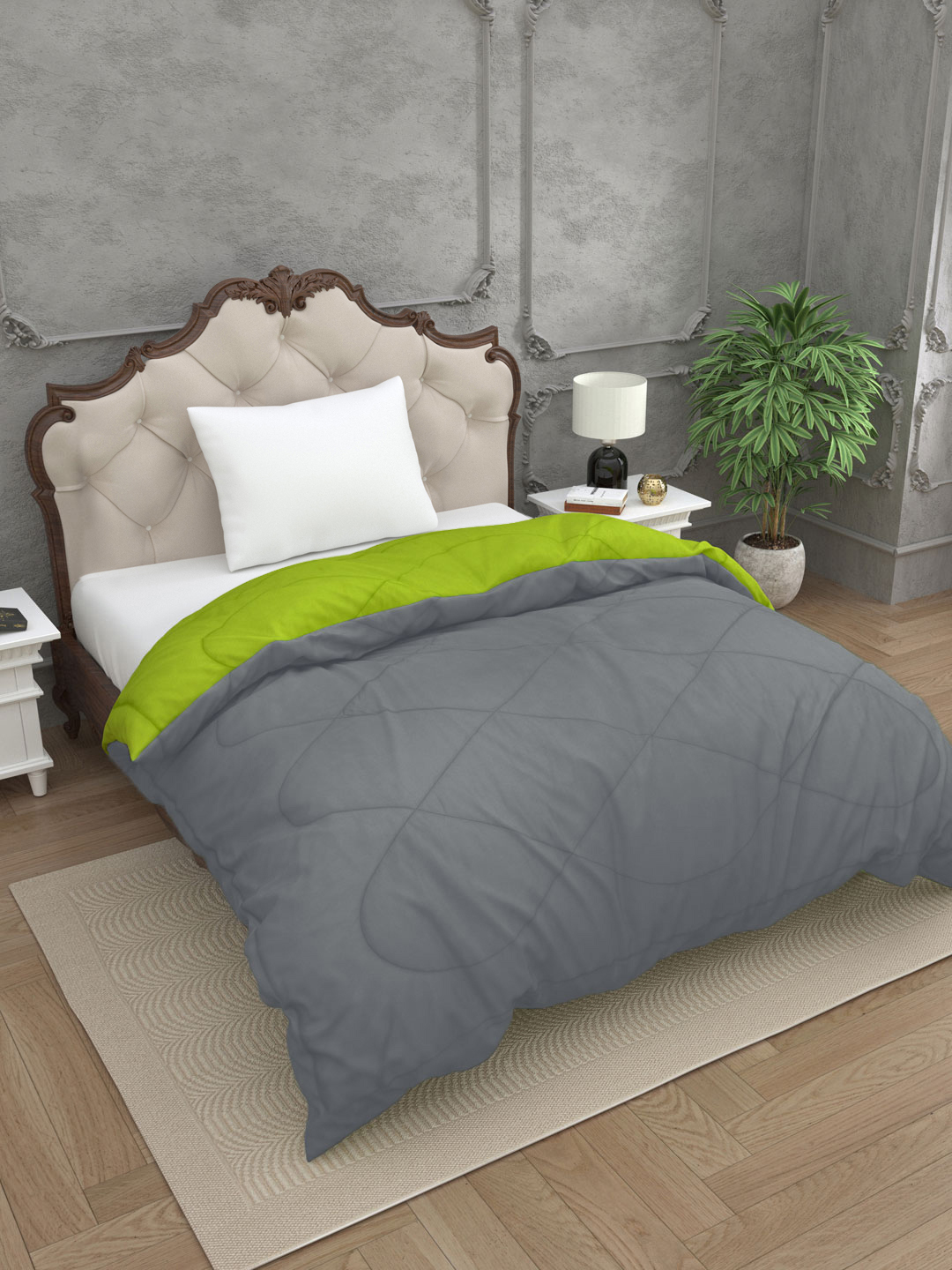 Lemon Green - Dark Grey  Single Bed Comforter