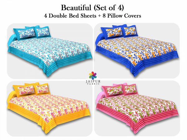 COMBO116 Beautiful Multicolor 4 Bedsheet + 8 Pillow Cover