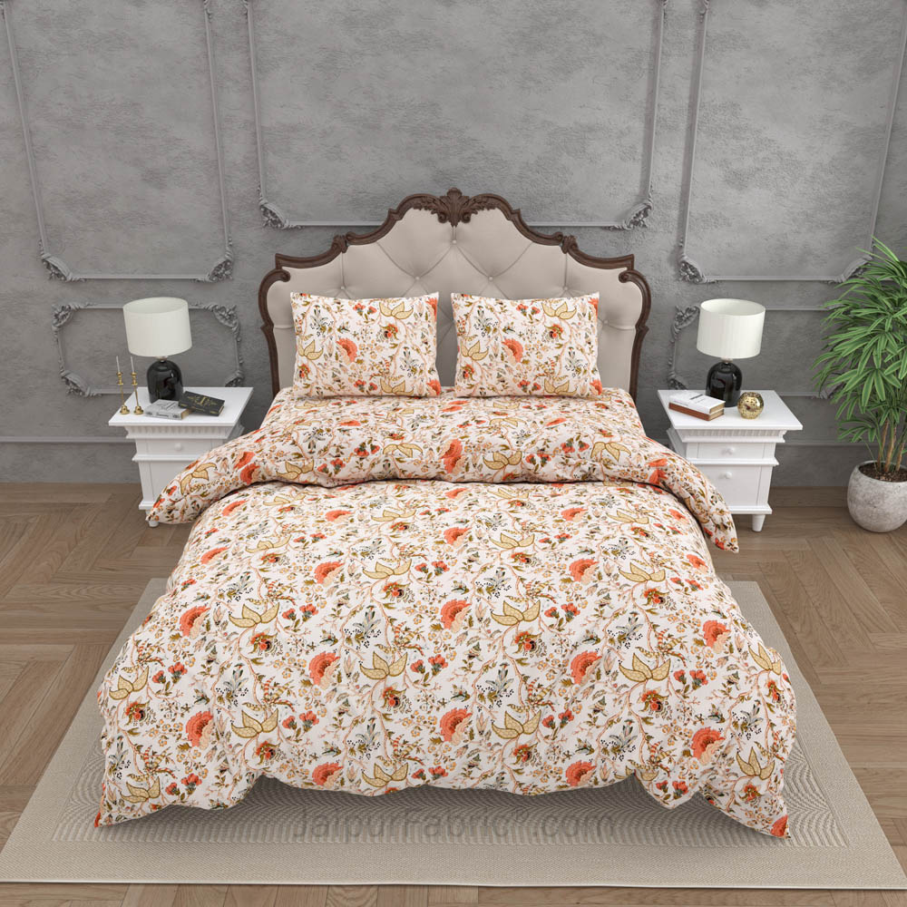 JaipurFabric® Anokhi Print Peachy Floral Bed in a Bag Set of 4