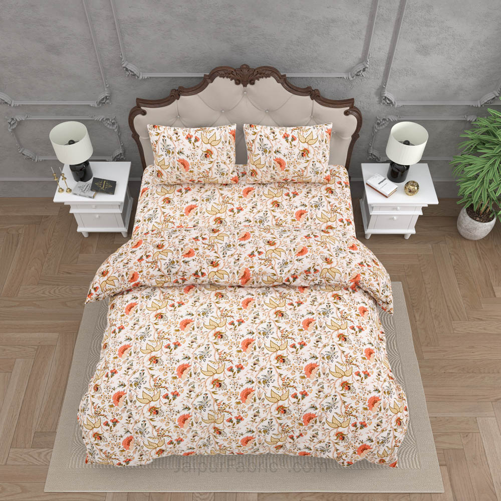 JaipurFabric® Anokhi Print Peachy Floral Bed in a Bag Set of 4