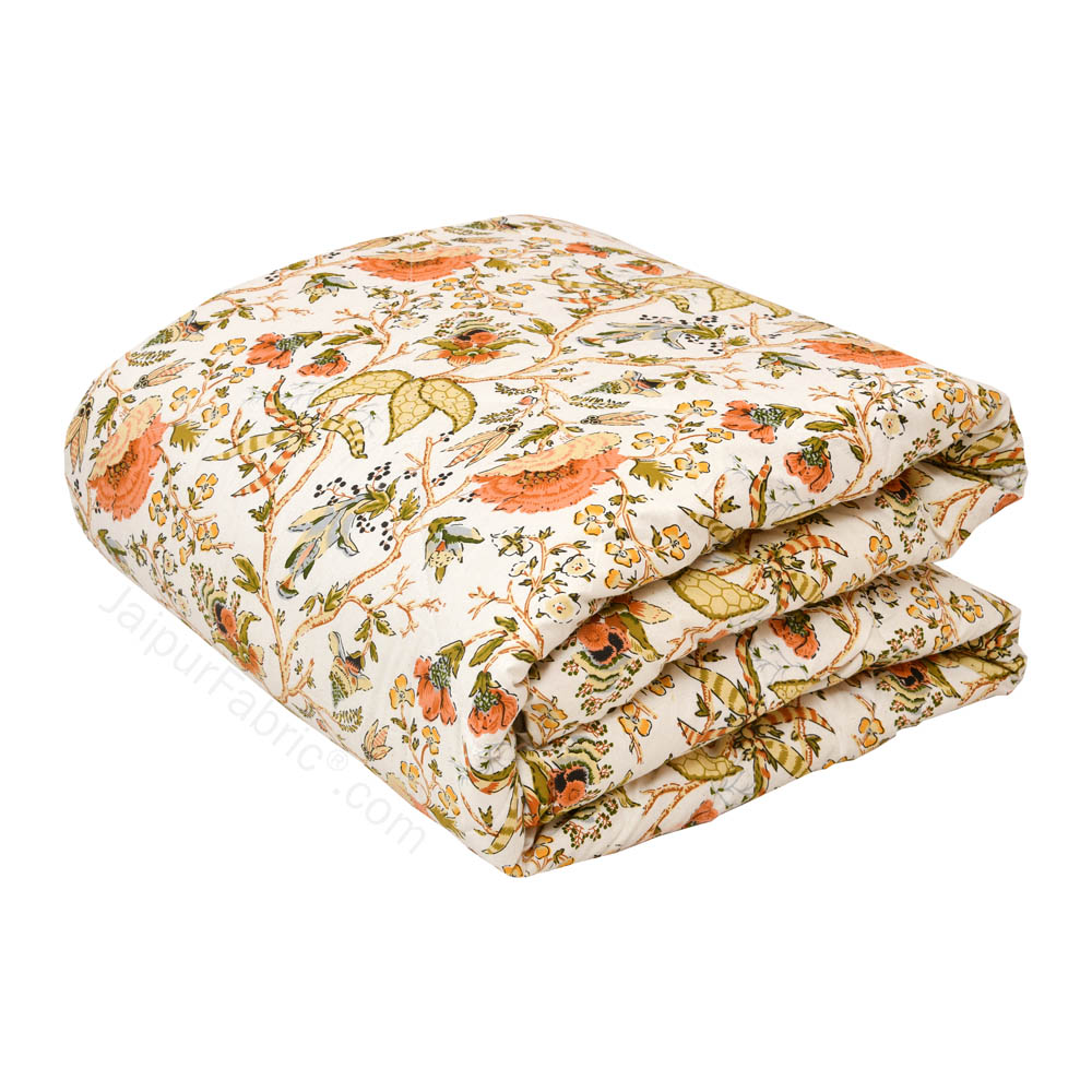 JaipurFabric® Anokhi Print Peachy Floral Bed in a Bag Set of 4