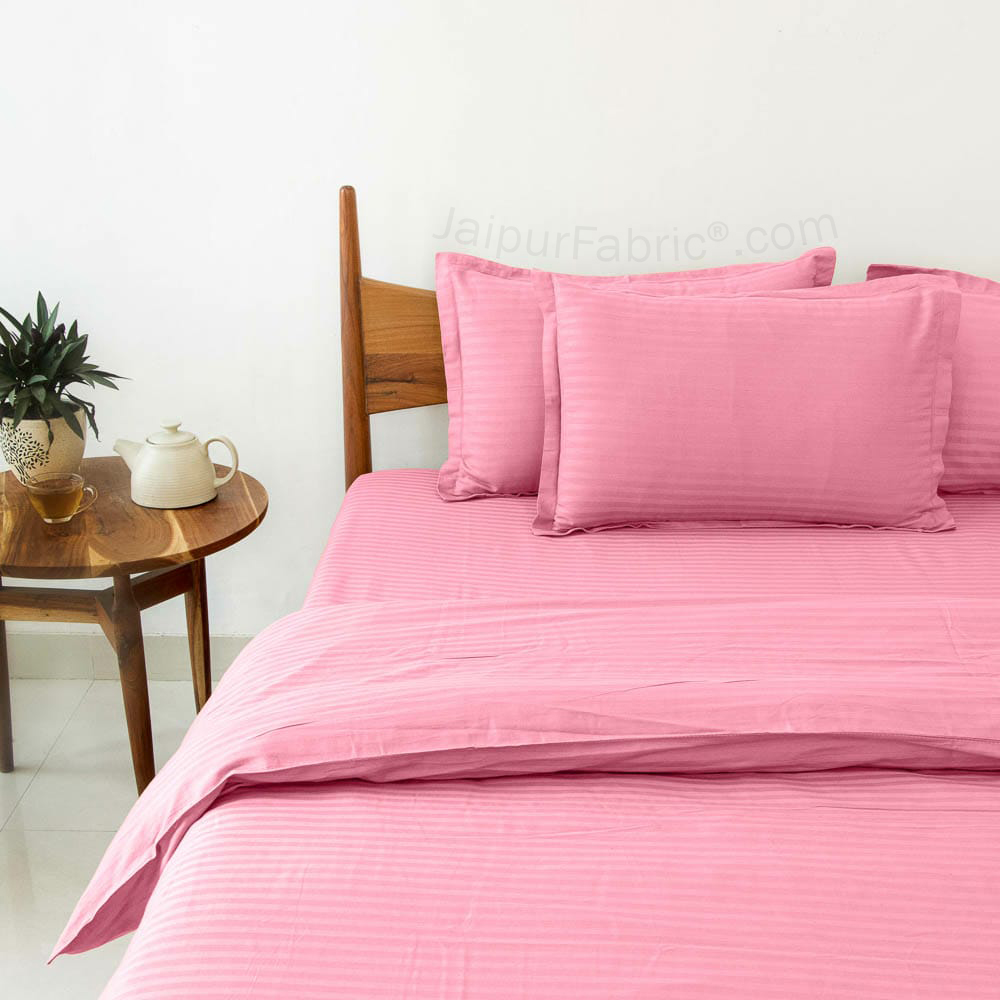 Light PinkSatin Stripes Matching Bedsheet and Comforter SET of 4 Bed in a Bag