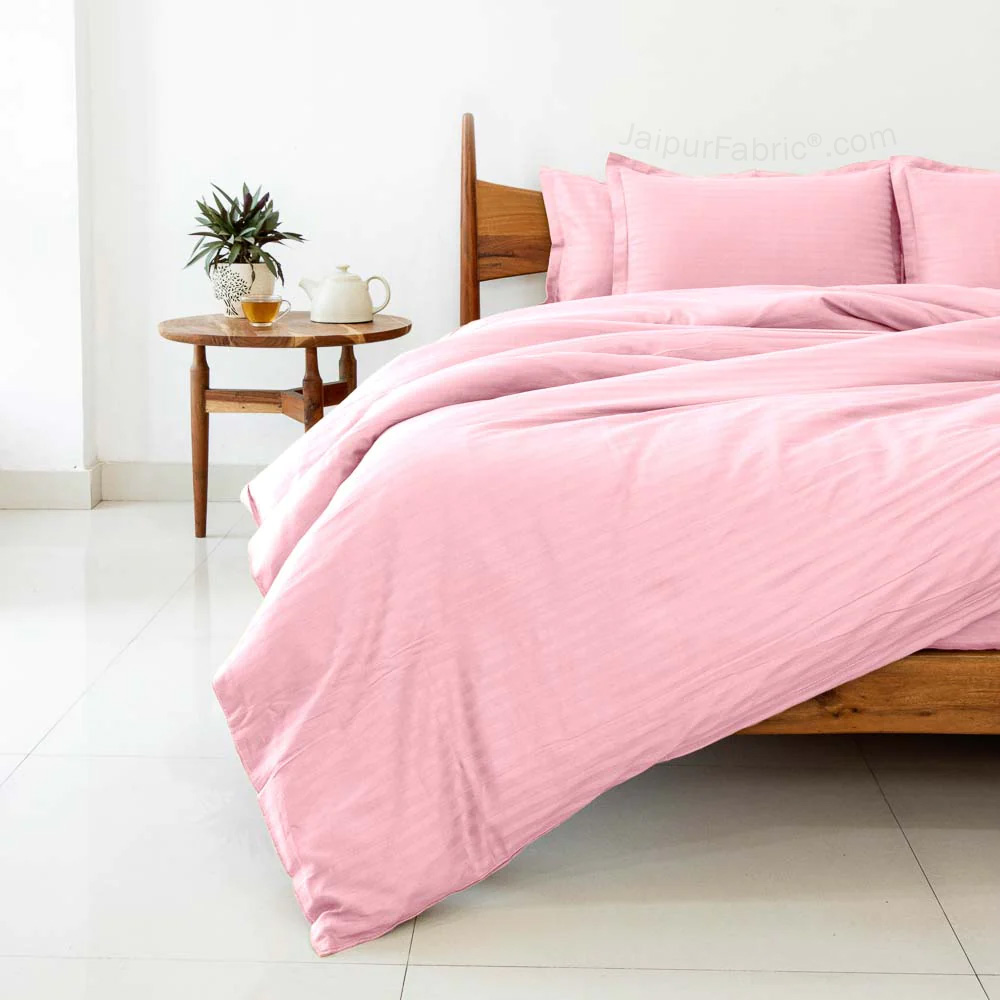 Light PinkSatin Stripes Matching Bedsheet and Comforter SET of 4 Bed in a Bag