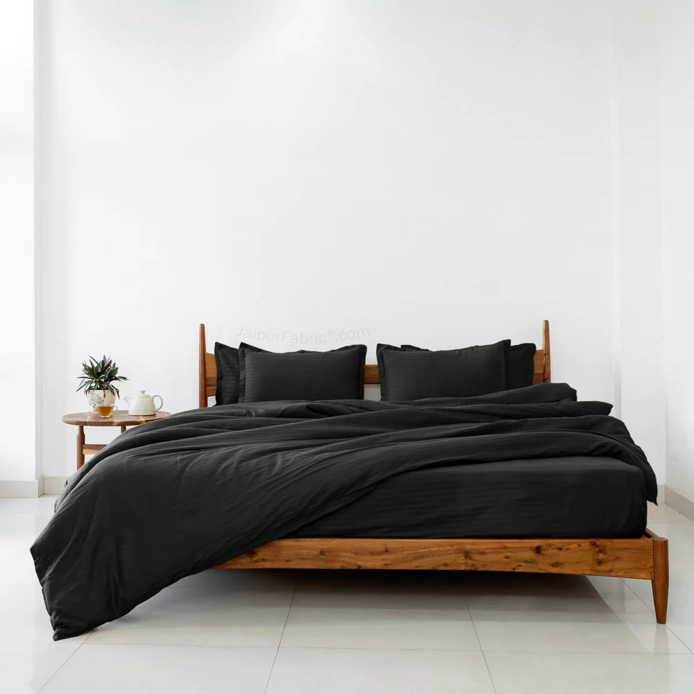 Awesome BlackSatin Stripes Matching Bedsheet and Comforter SET of 4 Bed in a Bag