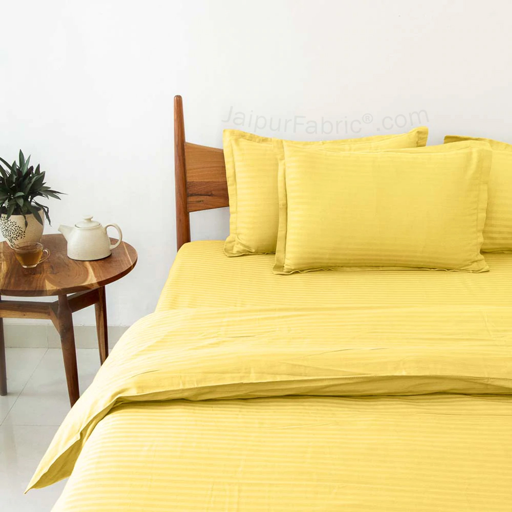 Mustard GoldSatin Stripes Matching Bedsheet and Comforter SET of 4 Bed in a Bag