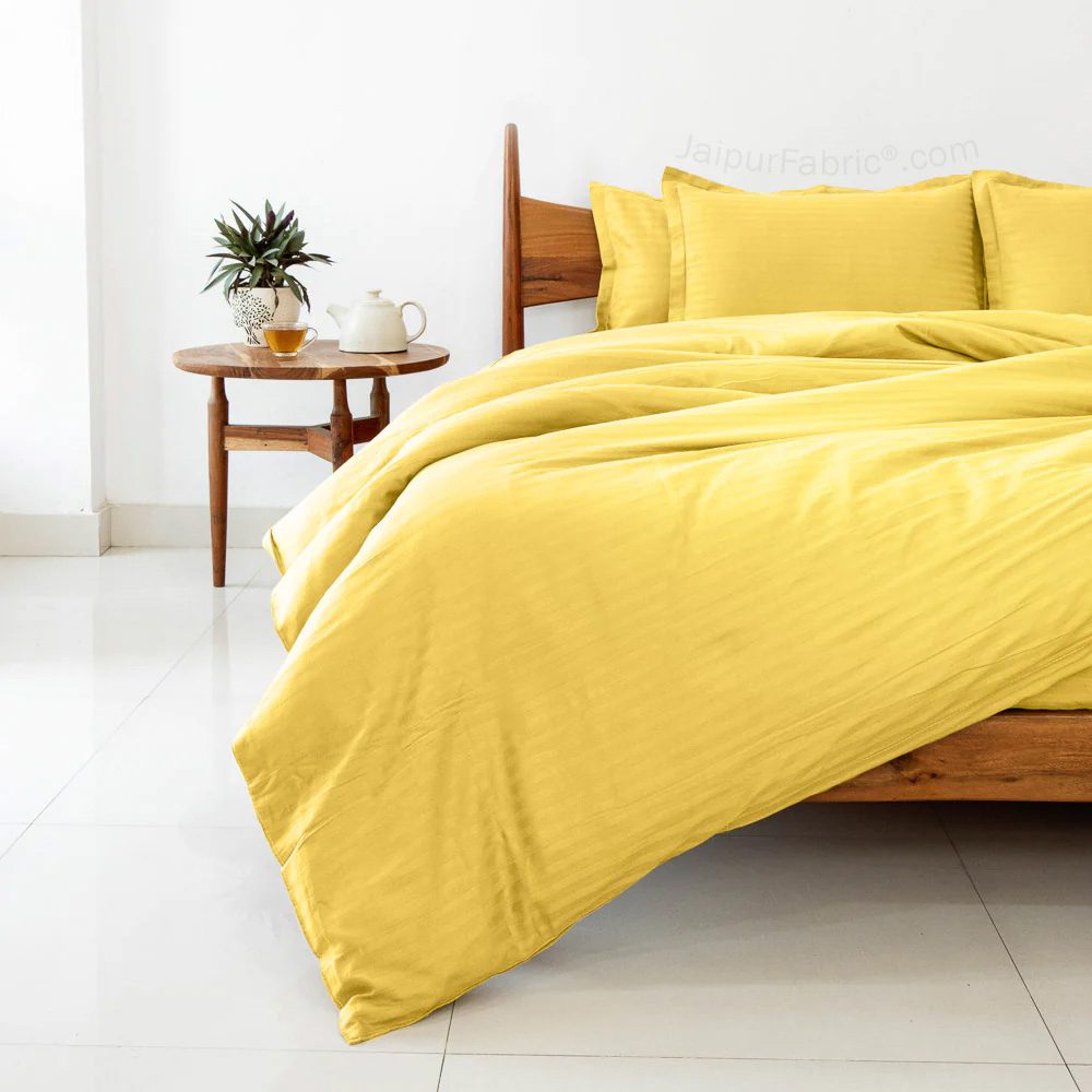 Mustard GoldSatin Stripes Matching Bedsheet and Comforter SET of 4 Bed in a Bag