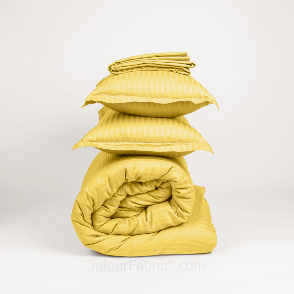 Mustard GoldSatin Stripes Matching Bedsheet and Comforter SET of 4 Bed in a Bag