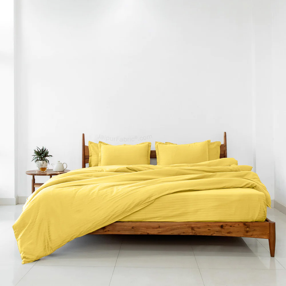 Mustard GoldSatin Stripes Matching Bedsheet and Comforter SET of 4 Bed in a Bag