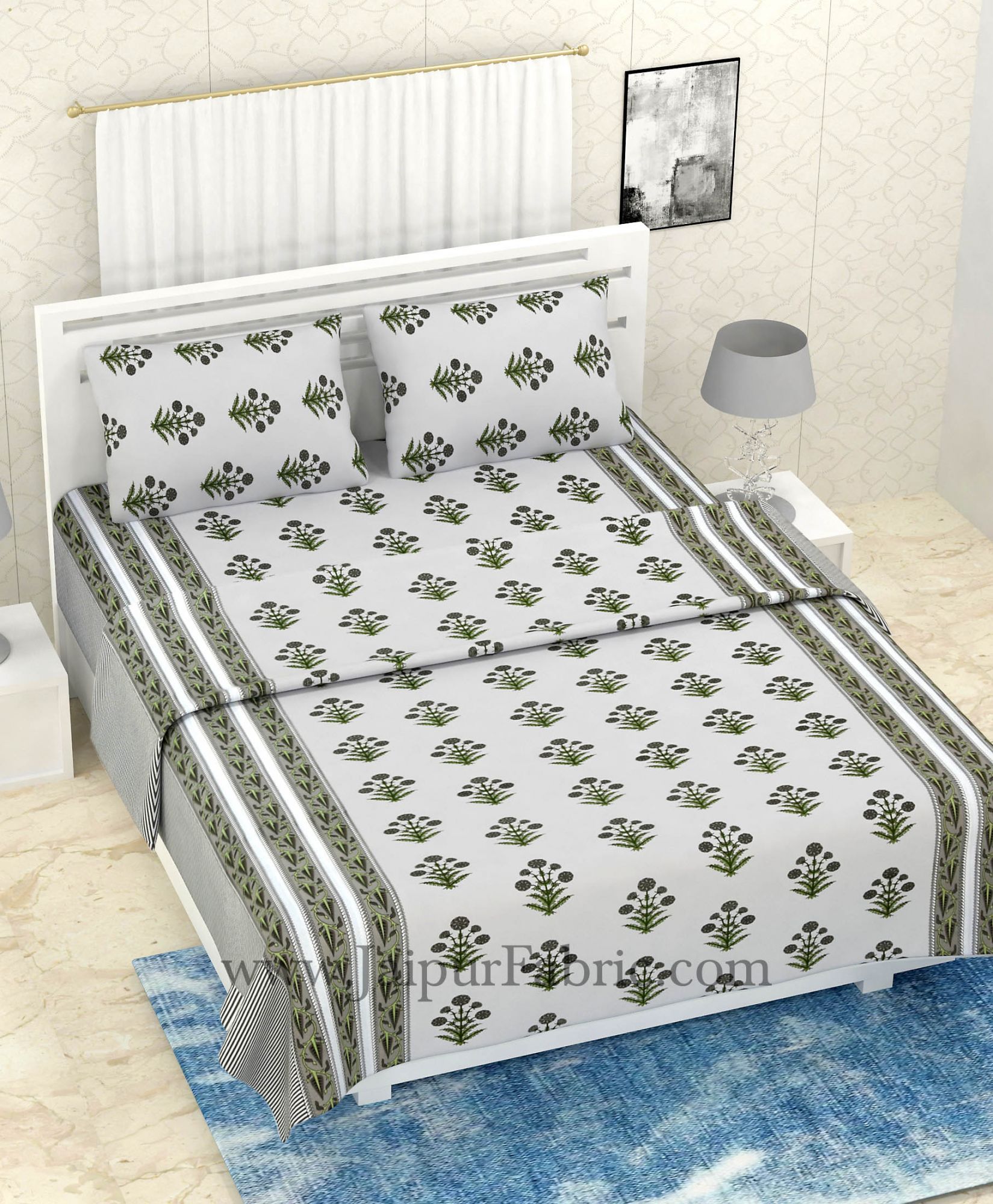 COMBO321 GREY FLORAL BEDSHEET + COMFORTER SET