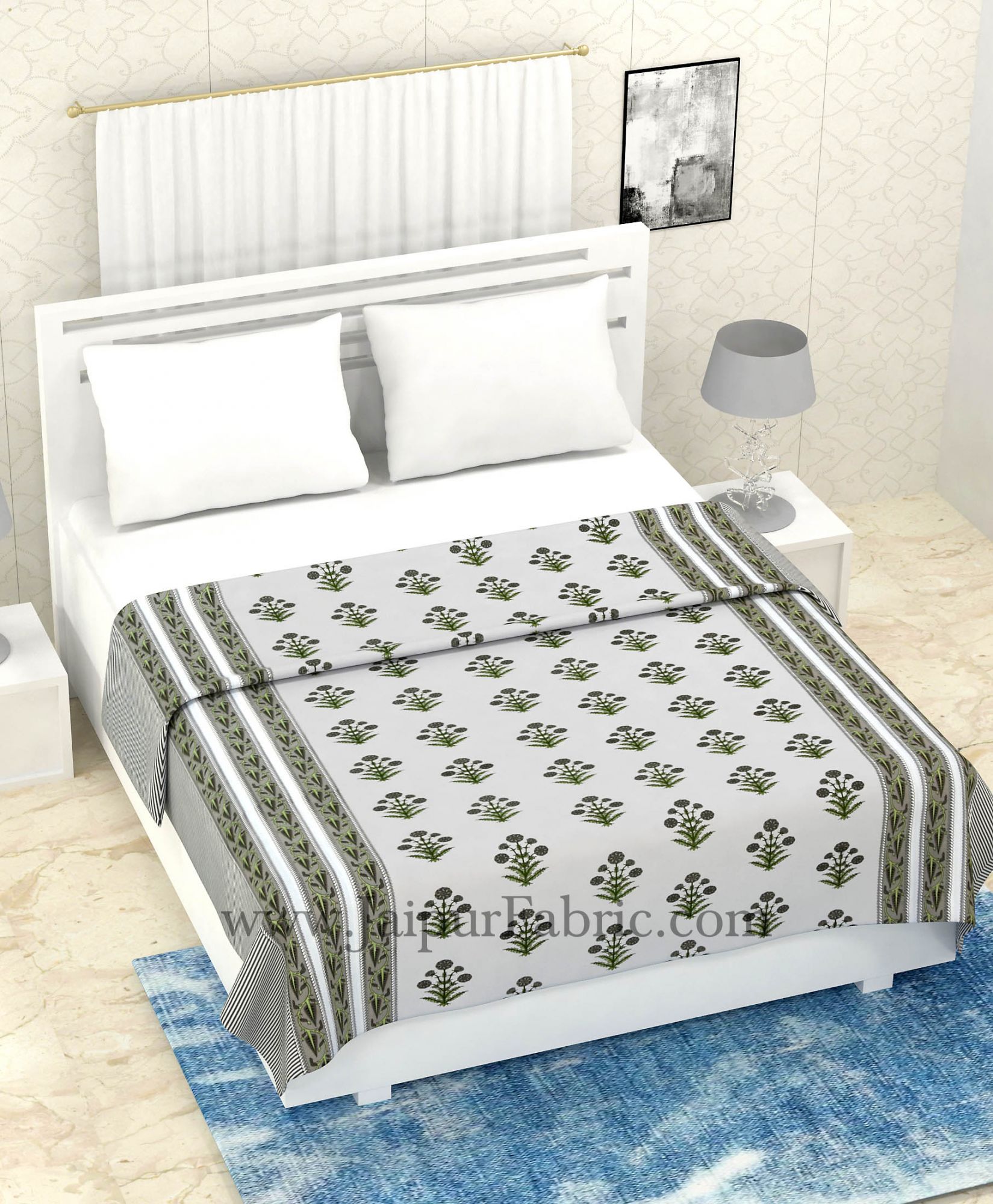 COMBO321 GREY FLORAL BEDSHEET + COMFORTER SET