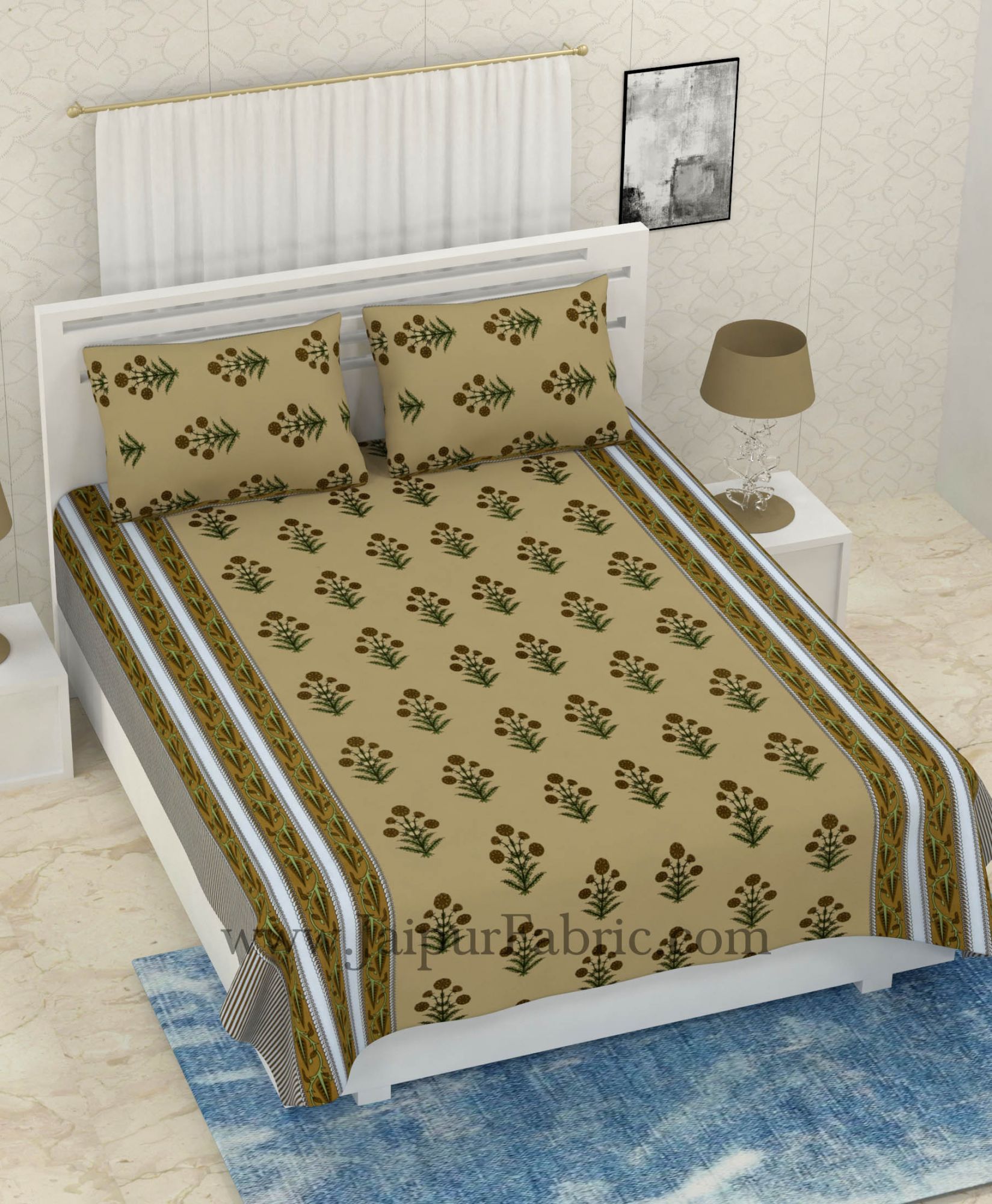 COMBO322 BROWN FLORAL BEDSHEET + COMFORTER SET