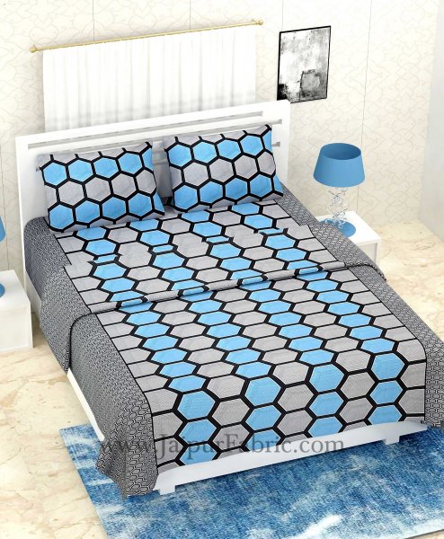 COMBO327 BLUE HONEYCOMB BEDSHEET + COMFORTER SET