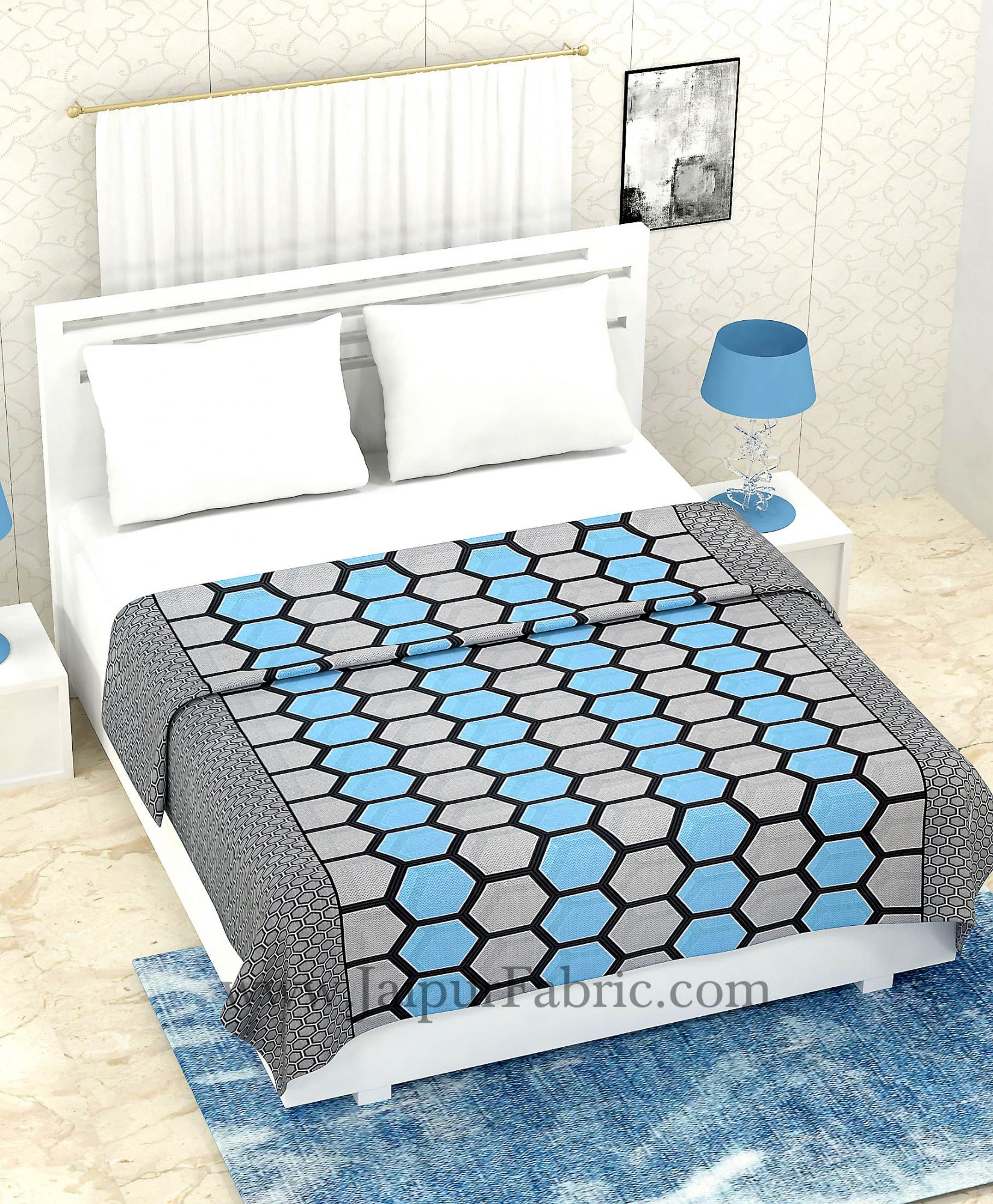 COMBO327 BLUE HONEYCOMB BEDSHEET + COMFORTER SET