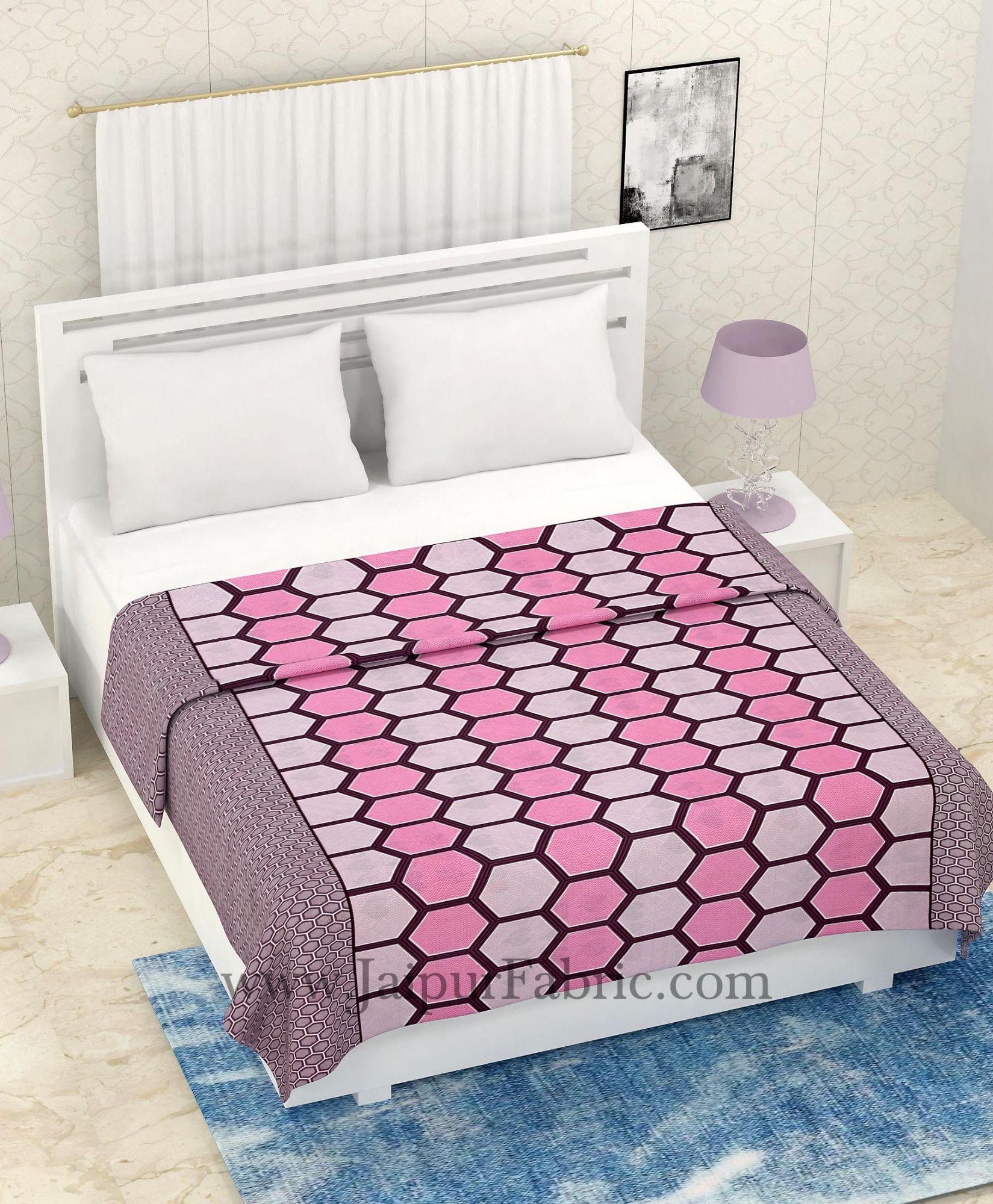 COMBO328 PINK HONEYCOMB BEDSHEET + COMFORTER SET