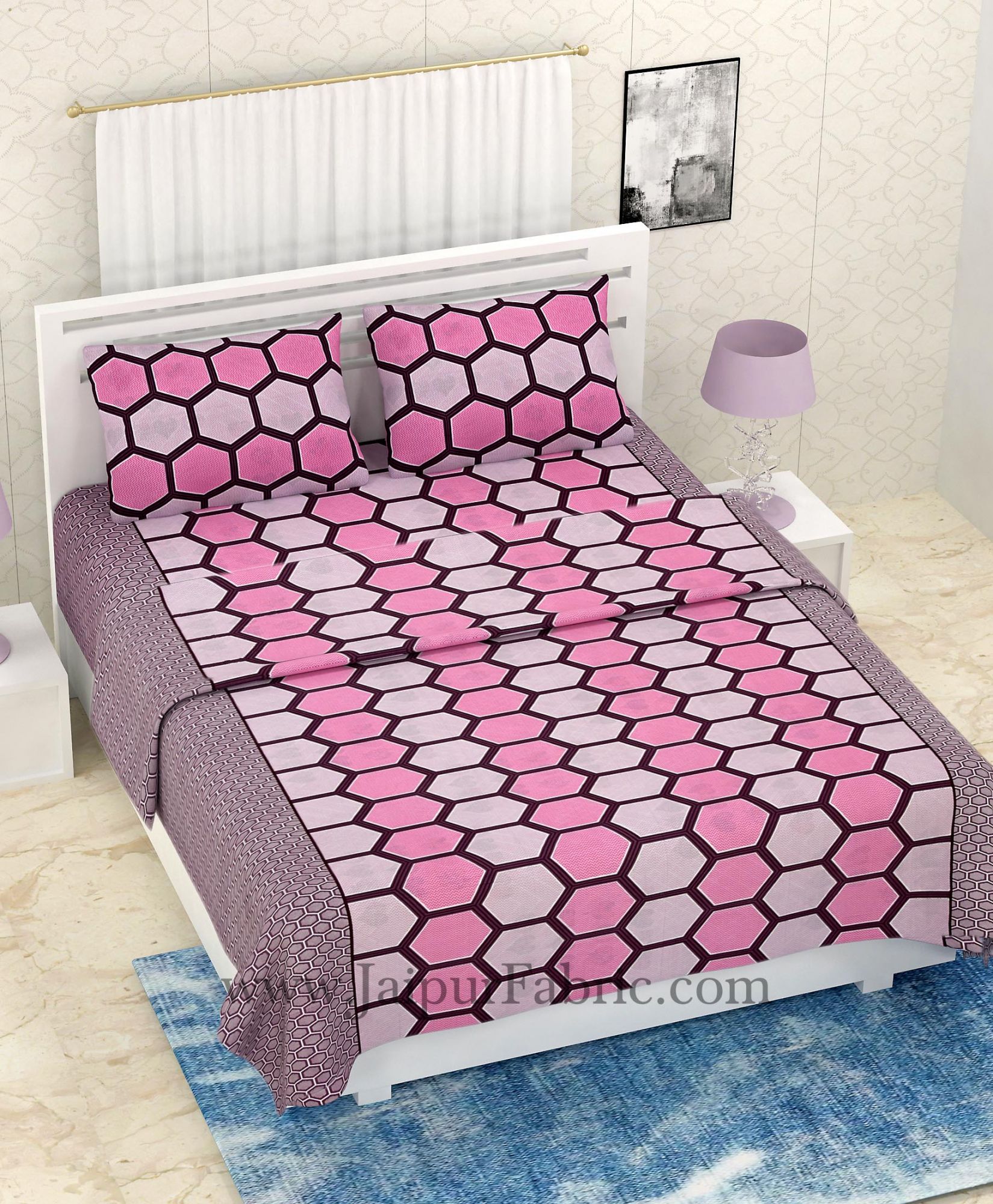 COMBO328 PINK HONEYCOMB BEDSHEET + COMFORTER SET