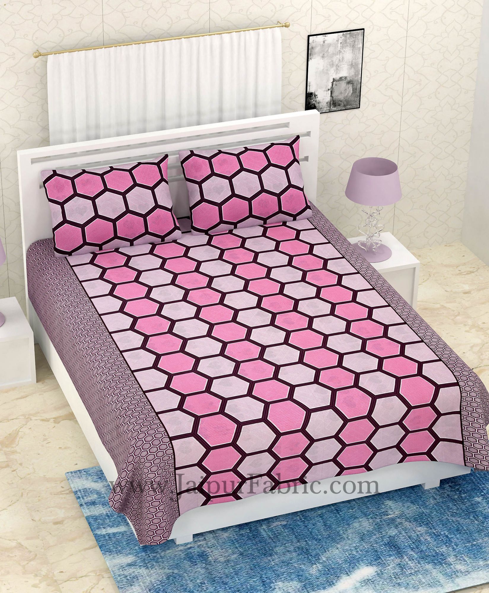 COMBO328 PINK HONEYCOMB BEDSHEET + COMFORTER SET