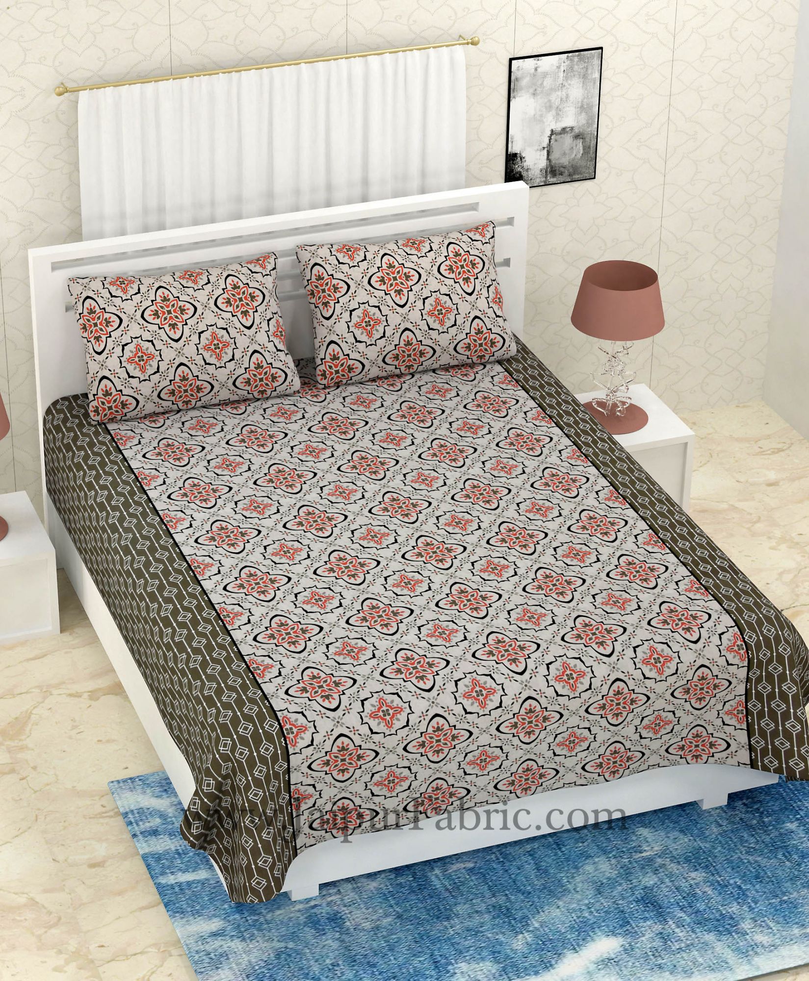 COMBO330 GREY RANGOLI PRINT BEDSHEET + COMFORTER SET