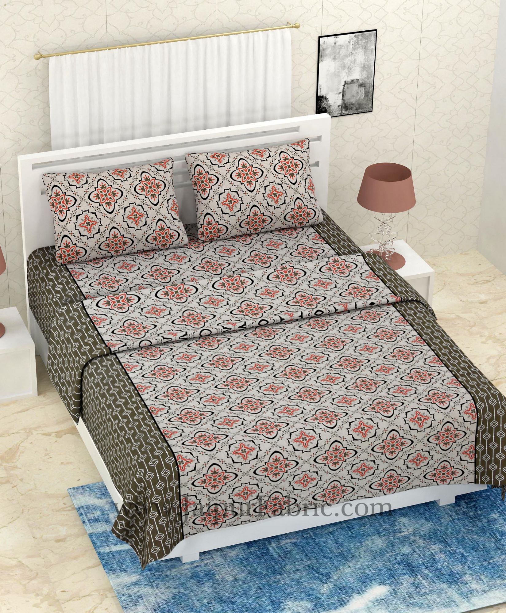 COMBO330 GREY RANGOLI PRINT BEDSHEET + COMFORTER SET