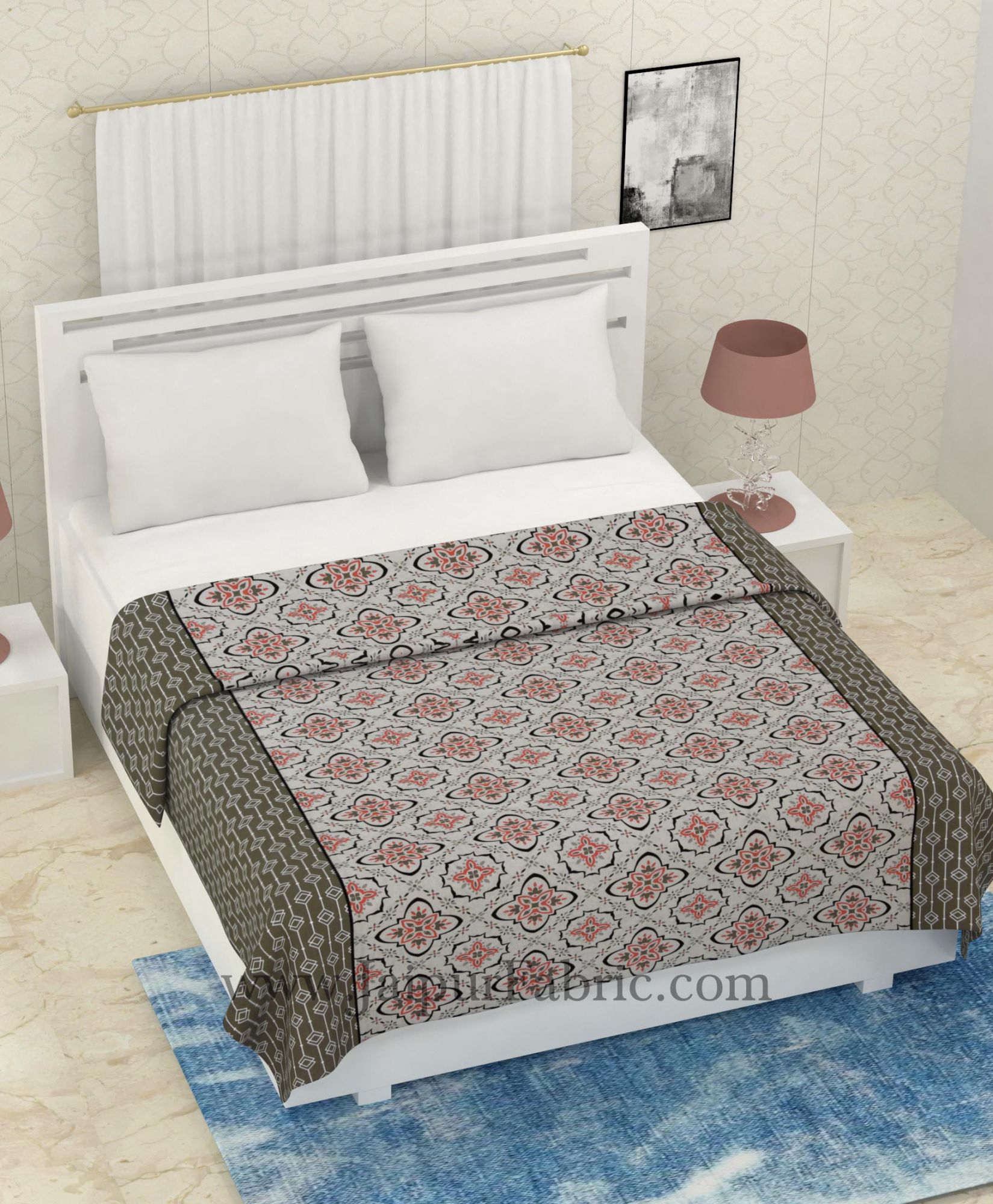 COMBO330 GREY RANGOLI PRINT BEDSHEET + COMFORTER SET