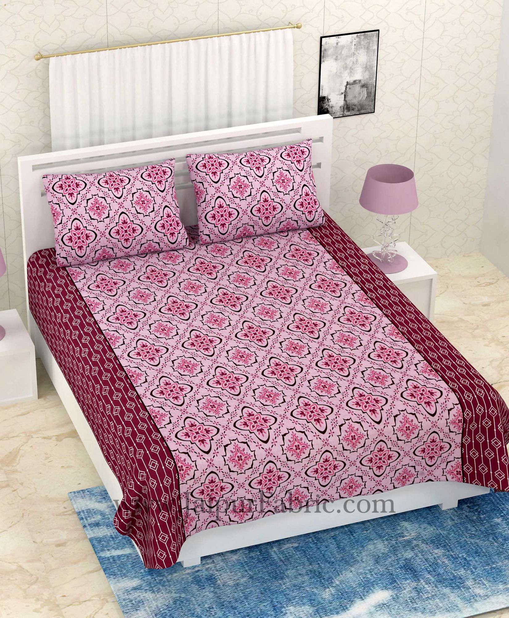 COMBO331 PINK RANGOLI PRINT BEDSHEET + COMFORTER SET