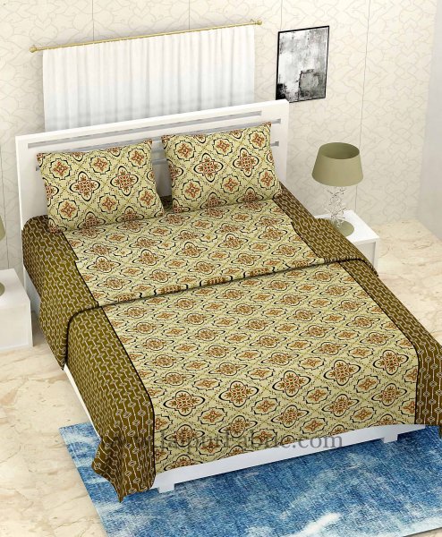 COMBO332 CREAM RANGOLI PRINT BEDSHEET + COMFORTER SET