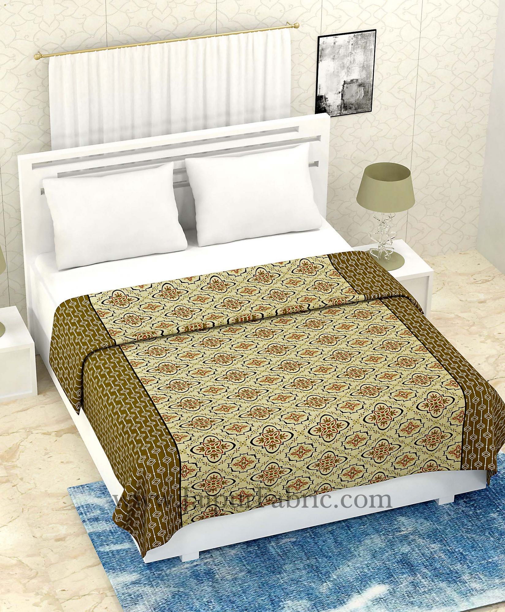 COMBO332 CREAM RANGOLI PRINT BEDSHEET + COMFORTER SET