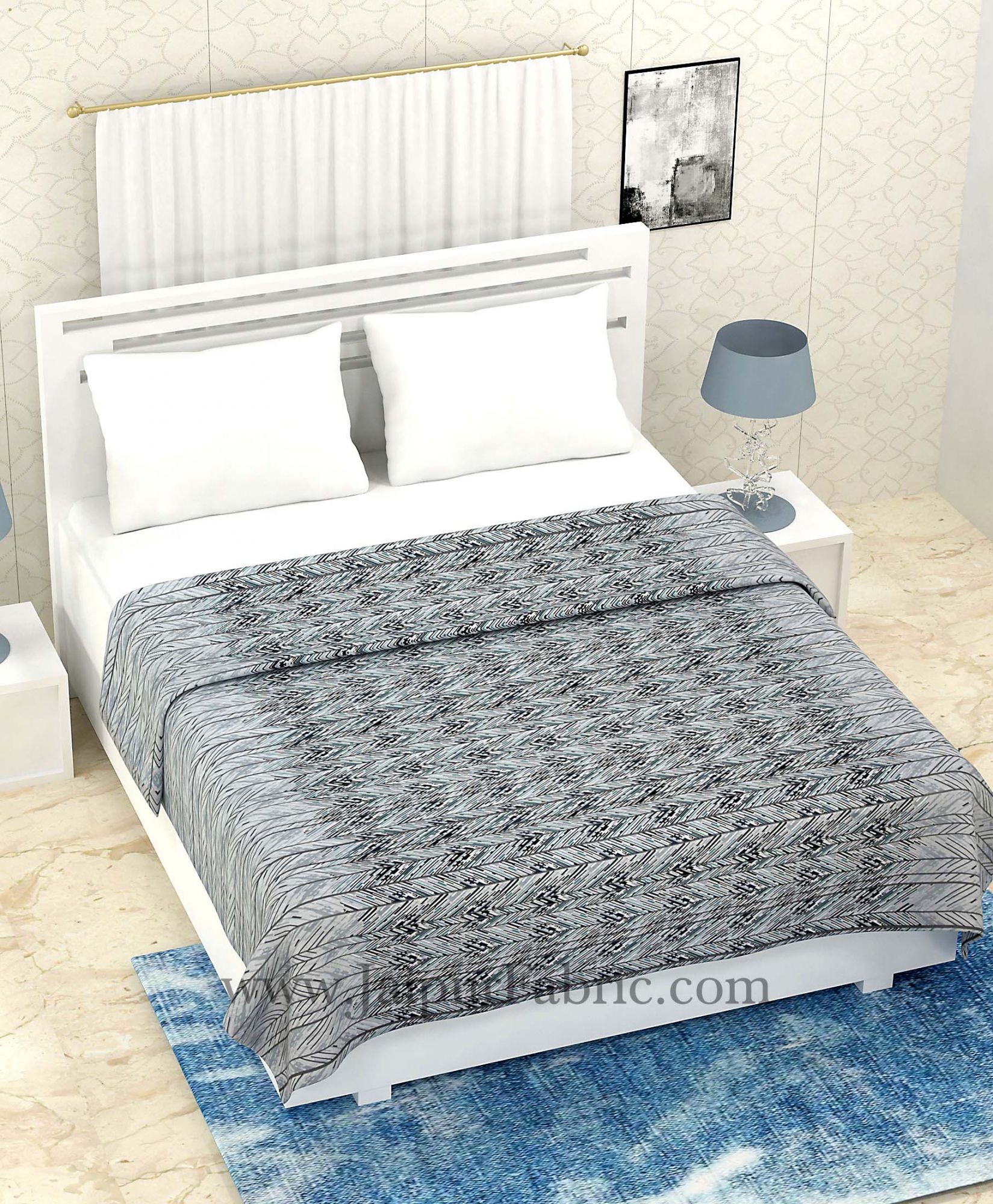 COMBO333 GREY ZIG ZAG PRINT BEDSHEET + COMFORTER SET