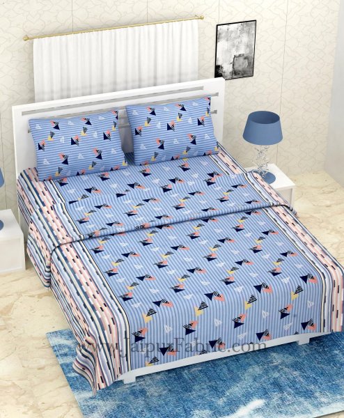 COMBO335 SKY BLUE POLYGON PRINT BEDSHEET + COMFORTER SET