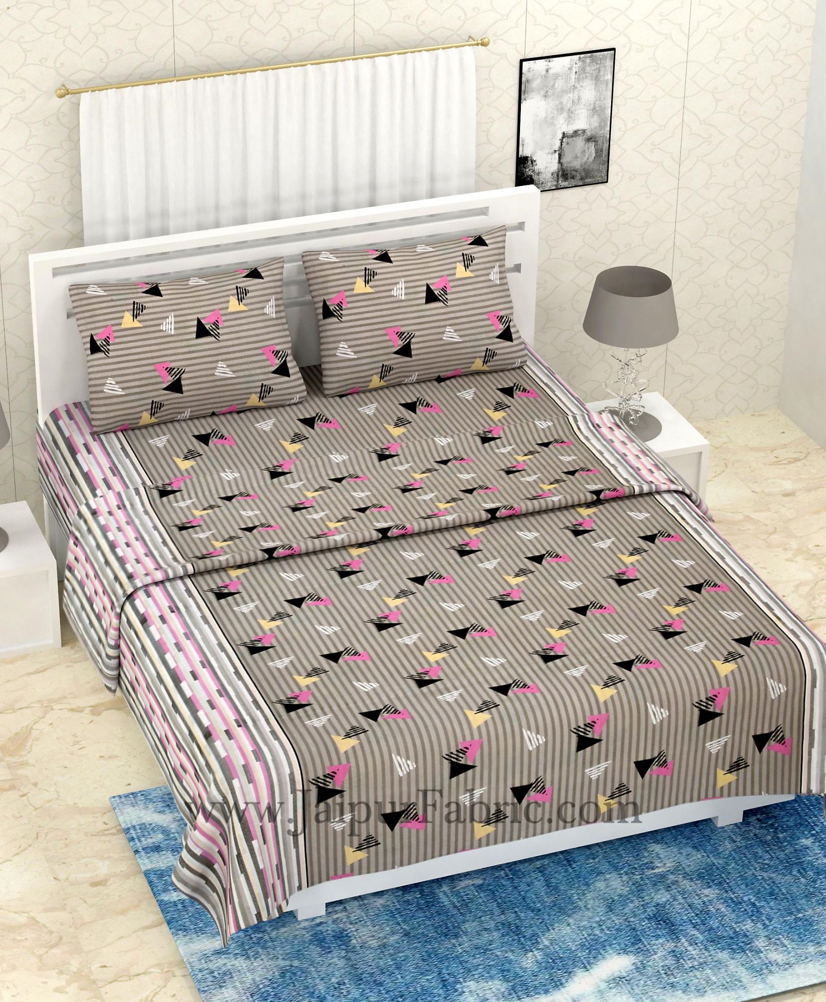 COMBO336 POLYGON BROWN PRINT BEDSHEET + COMFORTER SET