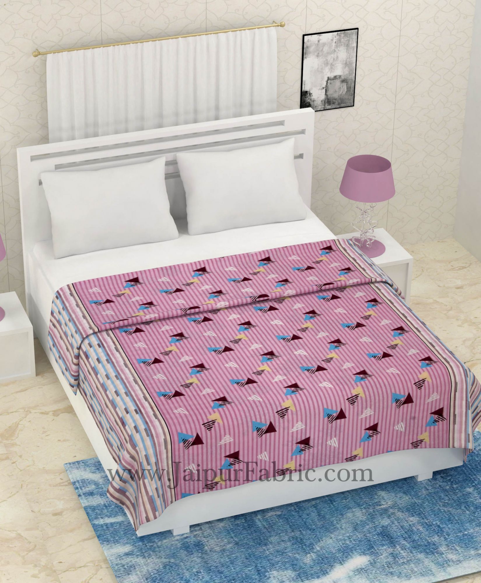 COMBO337 POLYGON PINK PRINT BEDSHEET + COMFORTER SET