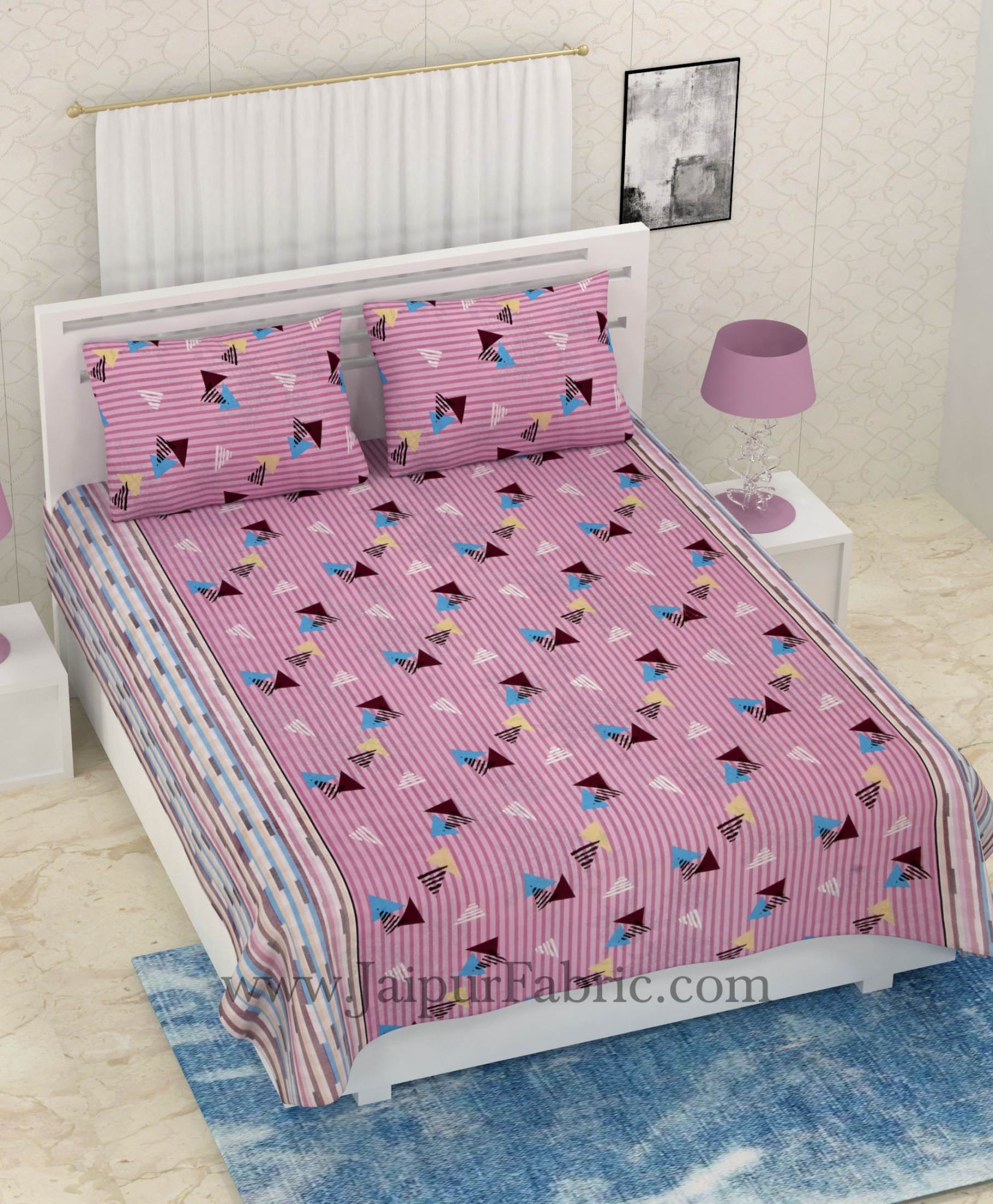 COMBO337 POLYGON PINK PRINT BEDSHEET + COMFORTER SET