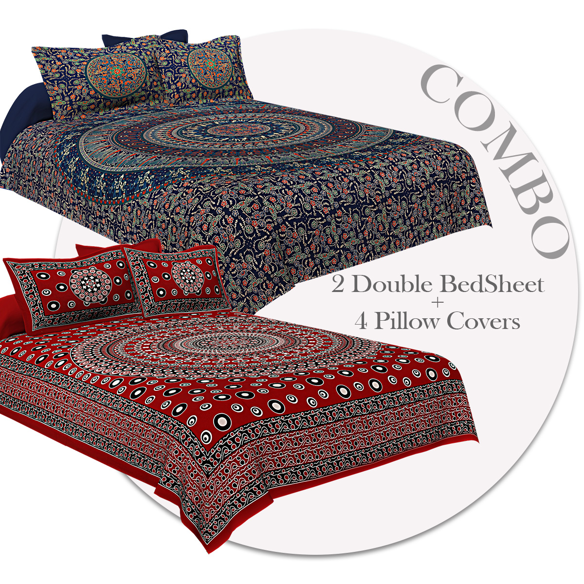 COMBO352 Beautiful Multicolor 2 Bedsheet + 4 Pillow Cover