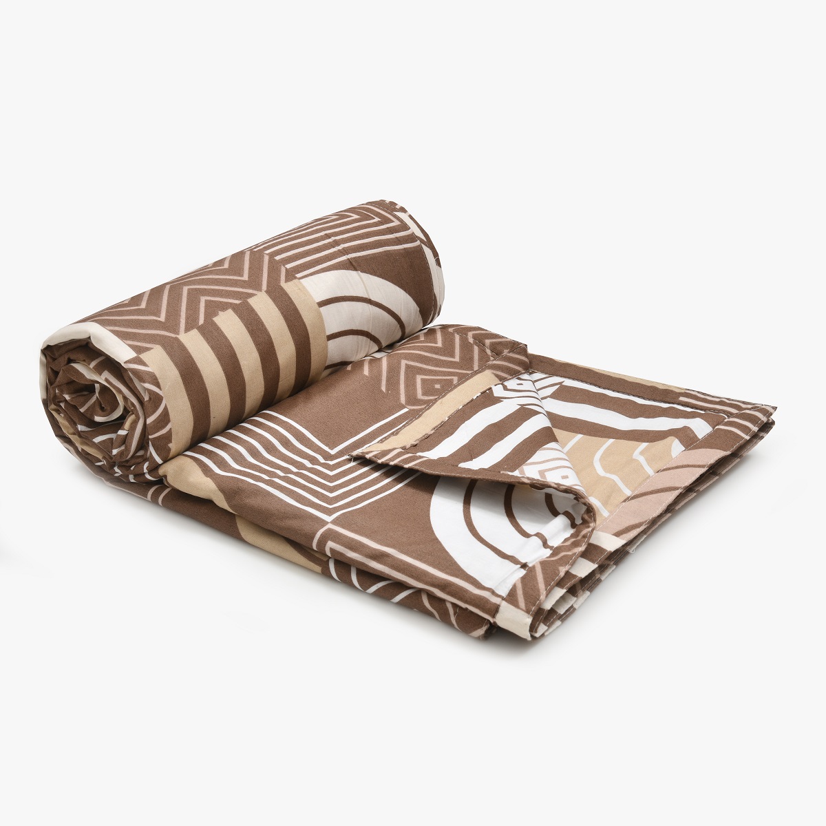 Geometric Maze Brown and Off White Dohar and Bedsheet Combo