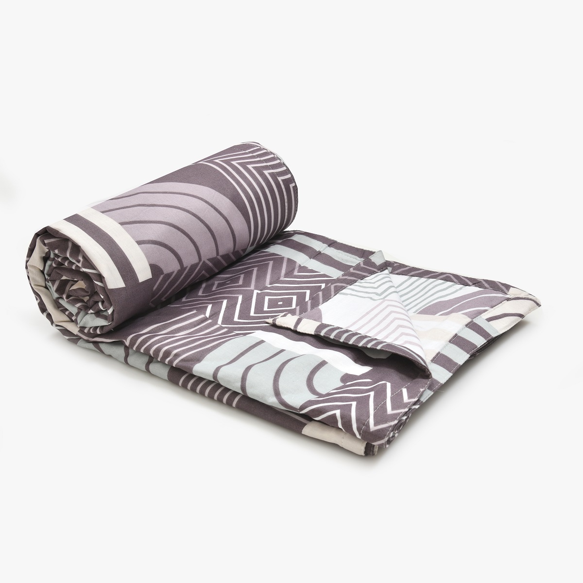 Geometric Maze Purple and Off White Dohar and Bedsheet Combo