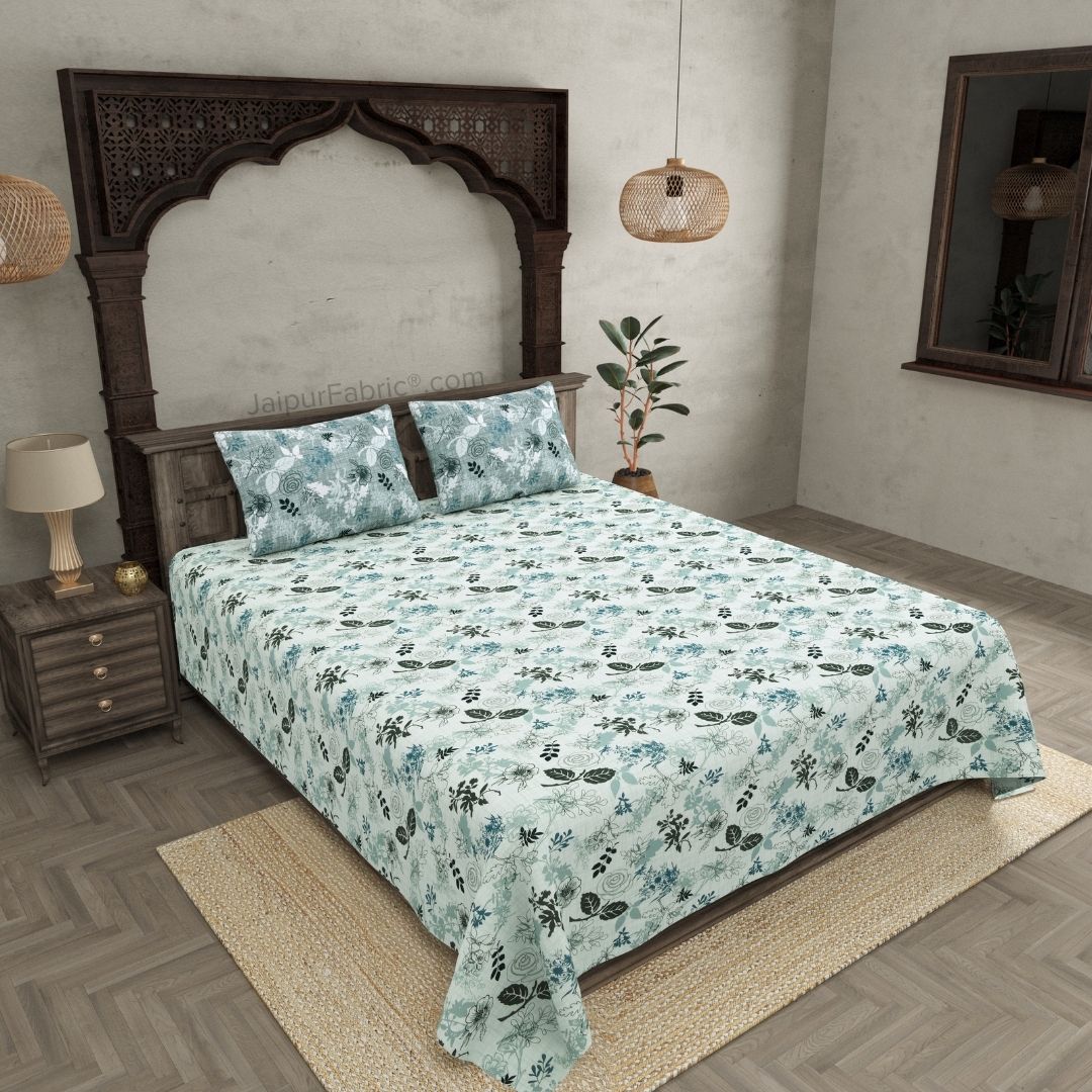 The Finest Pick Rose Pattern Seafoam Green Dohar and Bedsheet Combo