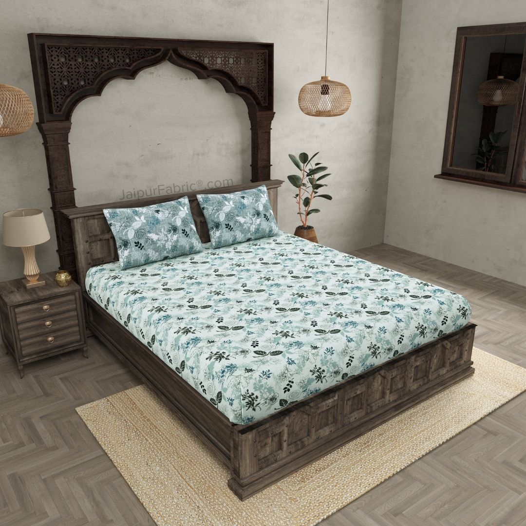 The Finest Pick Rose Pattern Seafoam Green Dohar and Bedsheet Combo