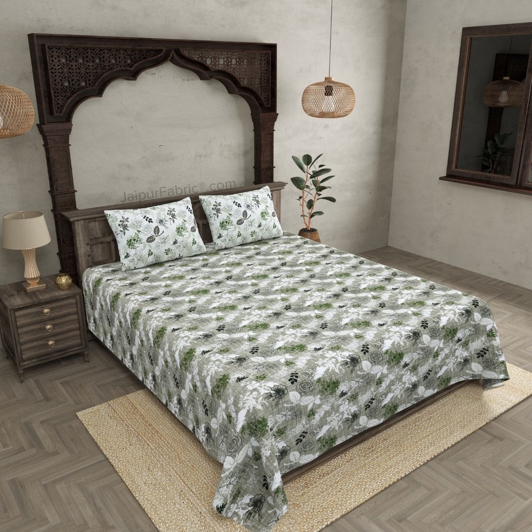 The Finest Pick Rose Pattern Green Dohar and Bedsheet Combo