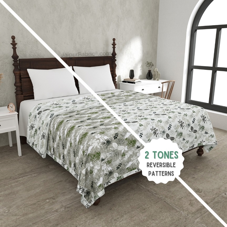 The Finest Pick Rose Pattern Green Dohar and Bedsheet Combo