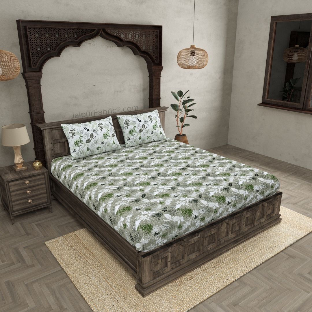 The Finest Pick Rose Pattern Green Dohar and Bedsheet Combo