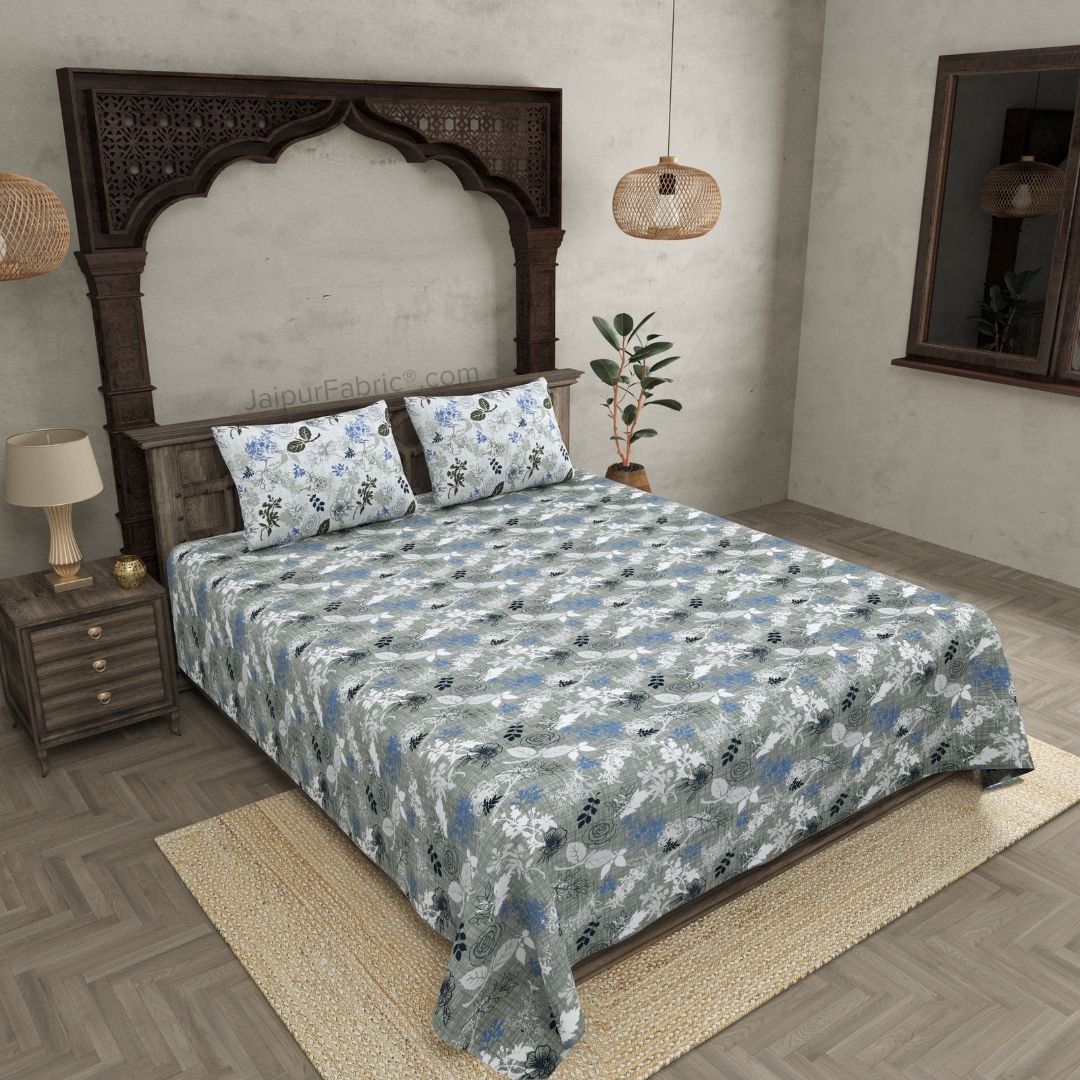 The Finest Pick Rose Pattern Grey Dohar and Bedsheet Combo