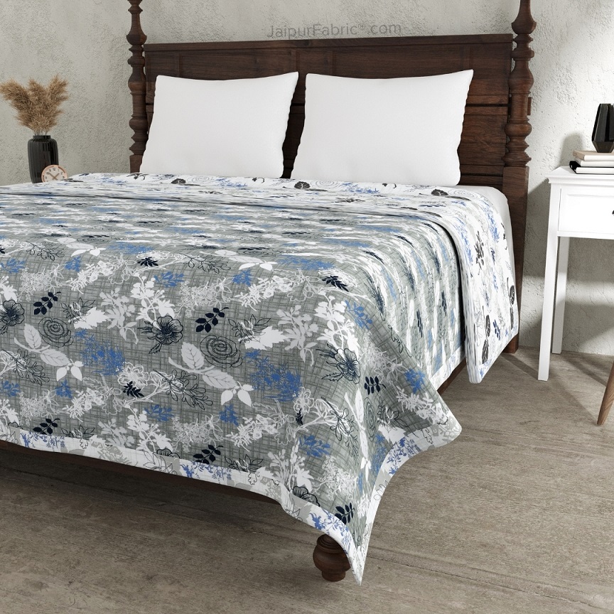 The Finest Pick Rose Pattern Grey Dohar and Bedsheet Combo