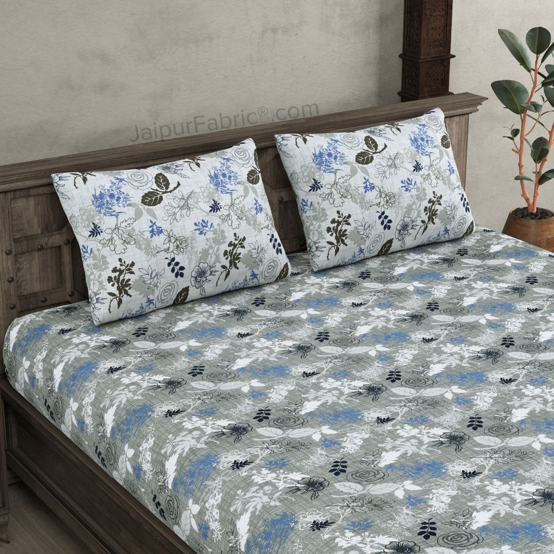 The Finest Pick Rose Pattern Grey Dohar and Bedsheet Combo