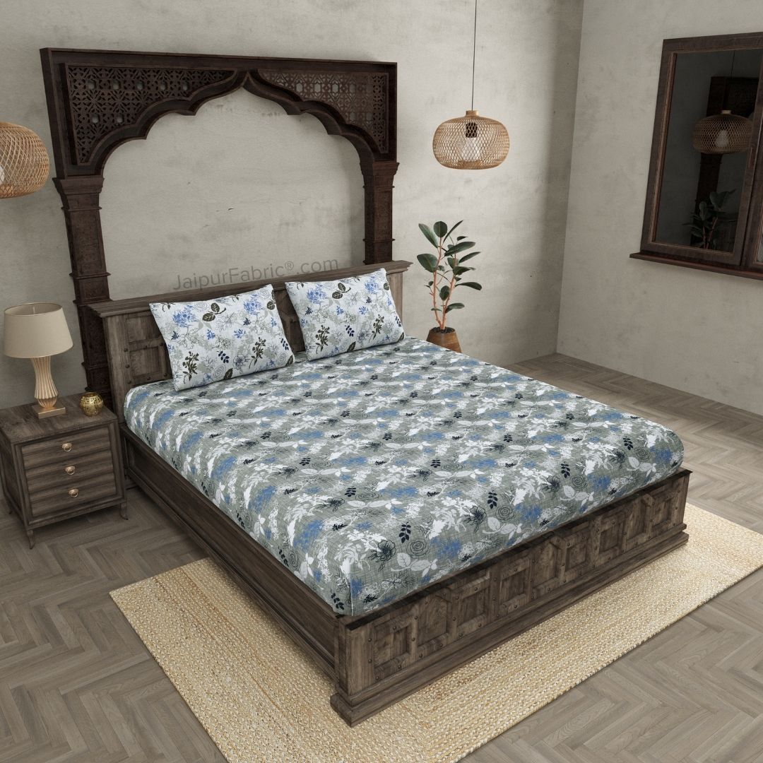 The Finest Pick Rose Pattern Grey Dohar and Bedsheet Combo