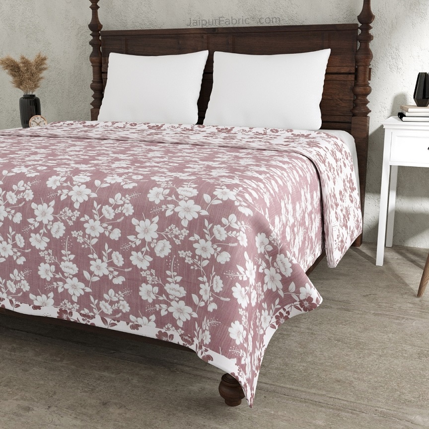 Summer Revival Pink and Off White Dohar and Bedsheet Combo