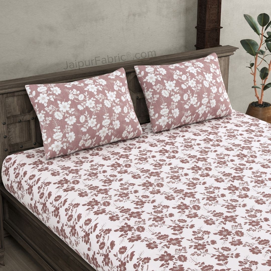 Summer Revival Pink and Off White Dohar and Bedsheet Combo