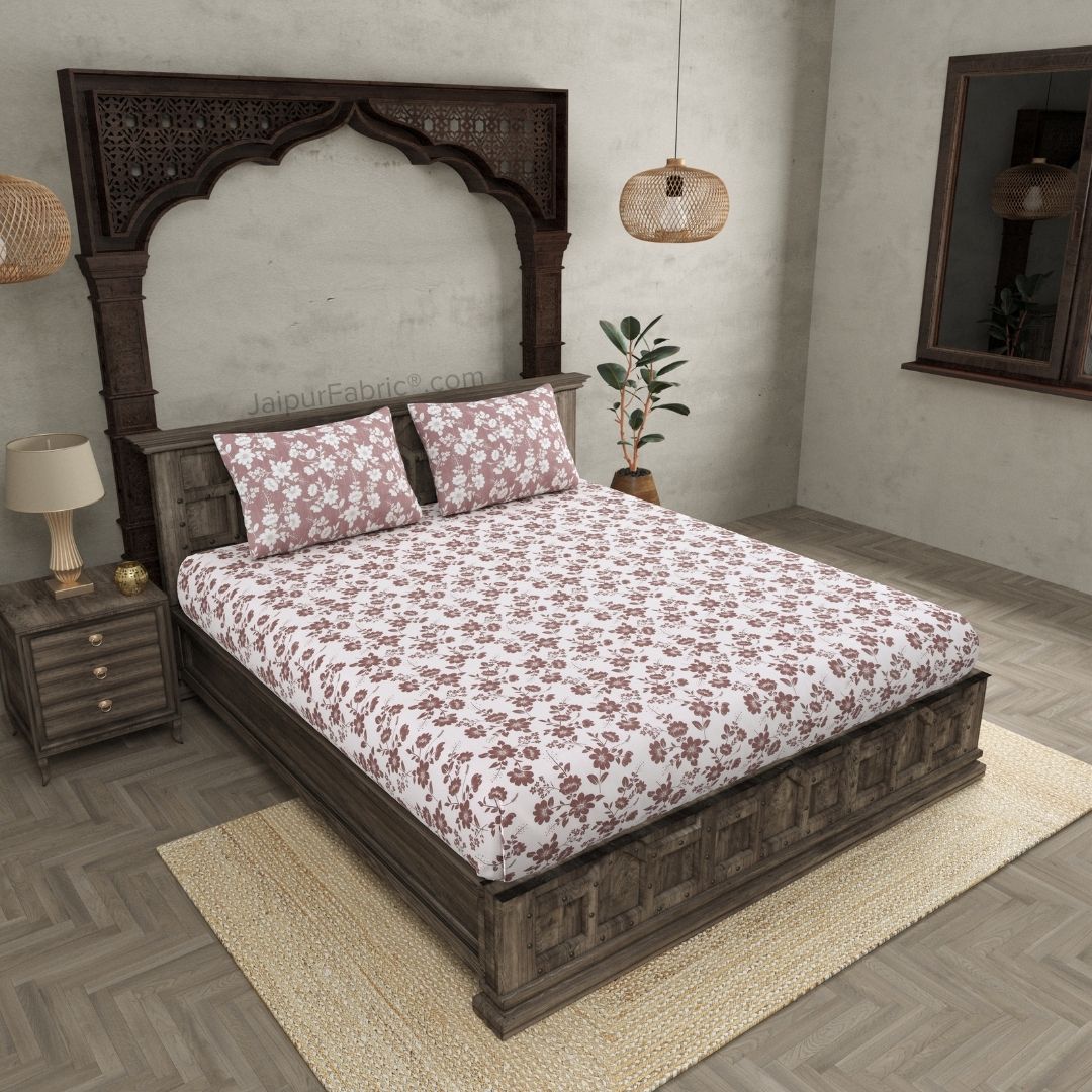 Summer Revival Pink and Off White Dohar and Bedsheet Combo