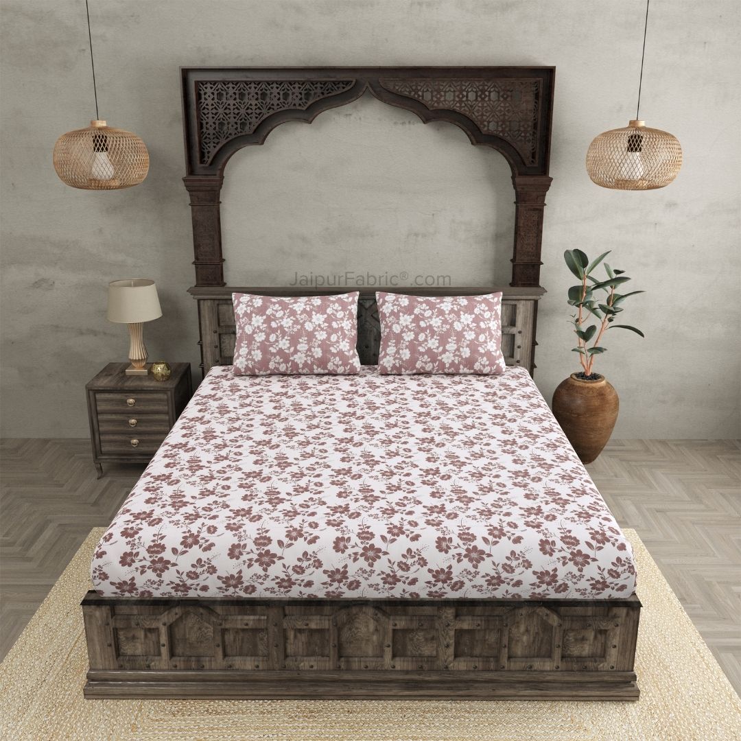 Summer Revival Pink and Off White Dohar and Bedsheet Combo