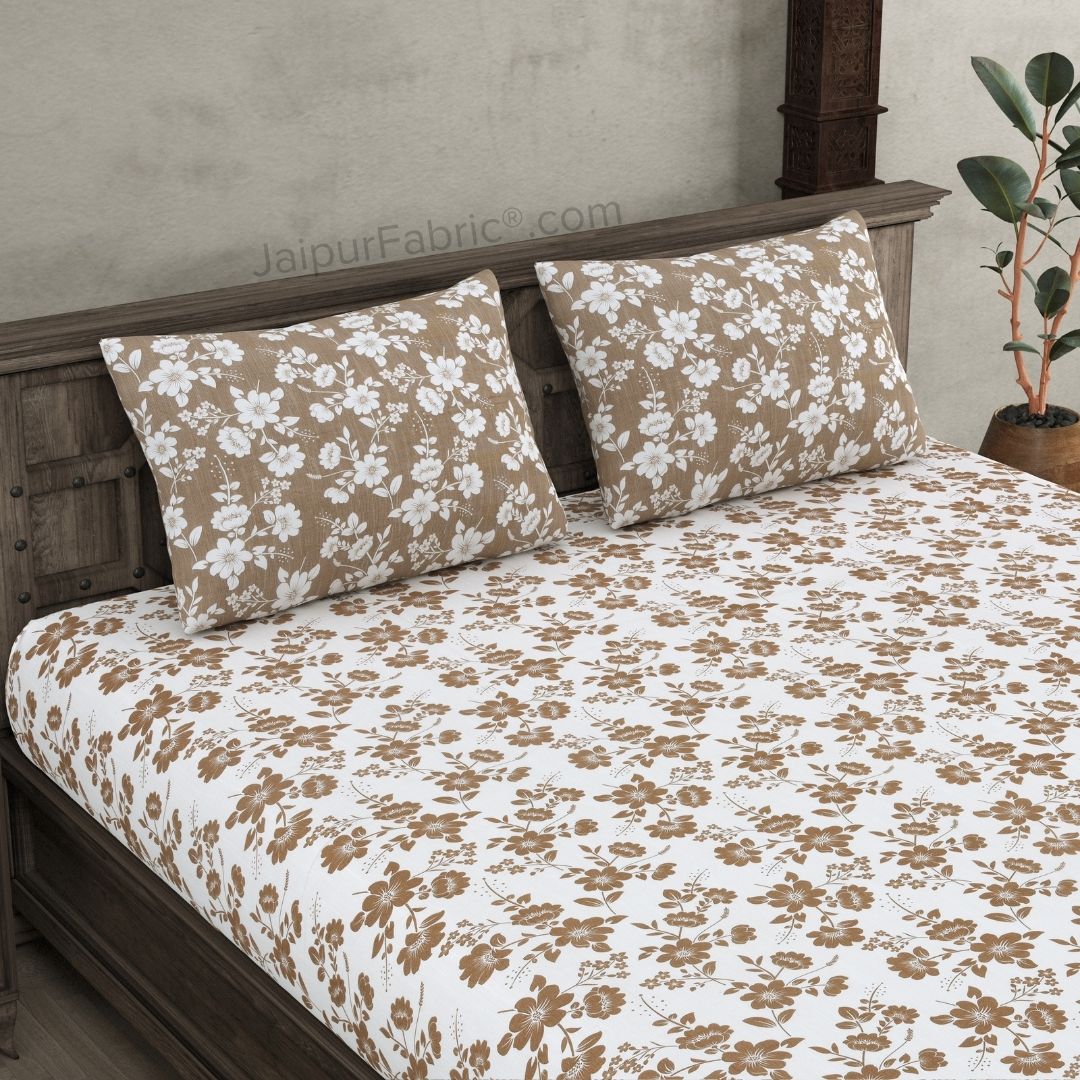 Summer Revival Brown and Off White Dohar and Bedsheet Combo